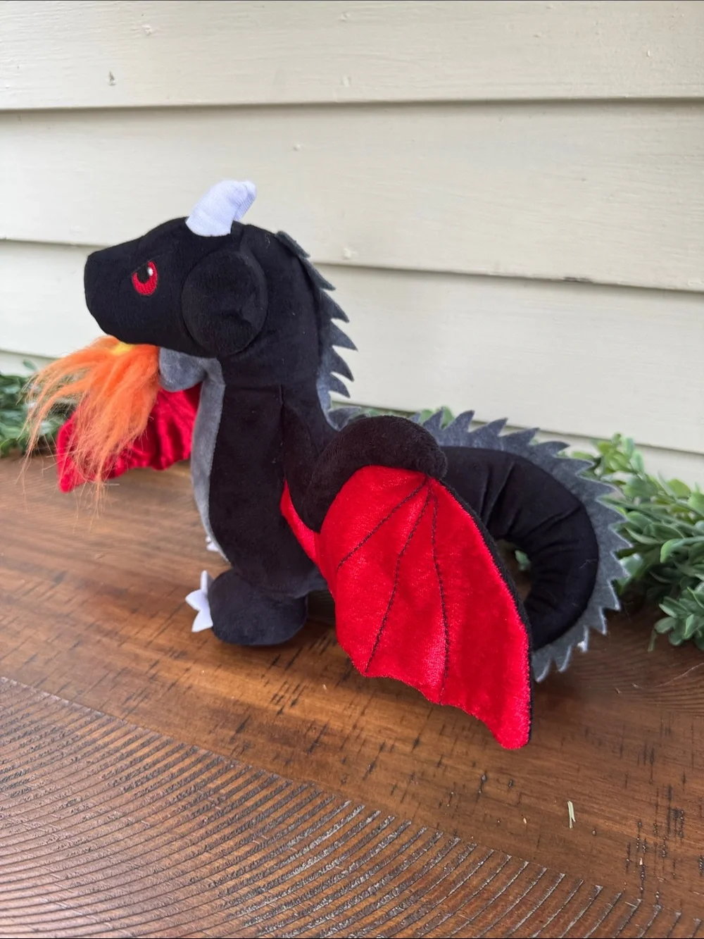 Play Dog ToyBlack & Red Dragon Plush with Orange Mane -